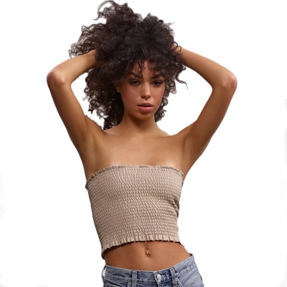 Commando Faux Leather Smocked Tube Top in Sand - Picture 5 of 5